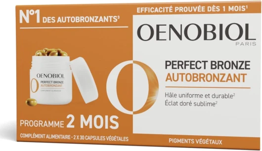 Perfect Bronze Autobronzant - Efficace Dès Le 1Er Mois Sans Soleil - Concentration De 5 Pigments 100% D'Origine Végétale - Complément Alimentaire 2X30 Capsules - Programme 2 Mois