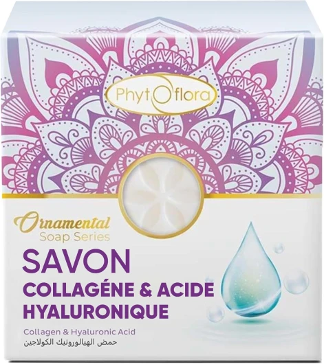 PHYTOFLORA Savon Collagene & Acide Hyaluronique 100 gr 1pc - Hydratant, Exfoliant Visage et Corps - Soin Naturel pour Peau Jeune et Éclatante - Savon Solide Collagene Shampoing sans Sulfate