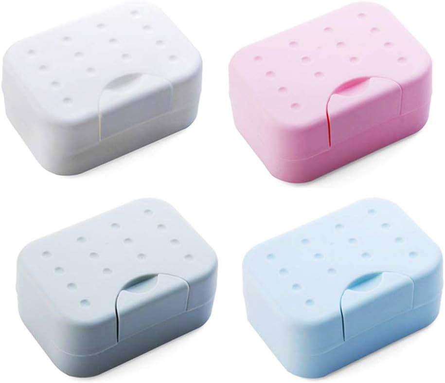 BangShou 4 Pack Boite Savon Voyage, Porte Savon Avec Couvercle,Plats de savon avec couvercle,boite a savon plastique,Porte-savon facile à nettoyer pour salle de bain,Douche et Cuisine