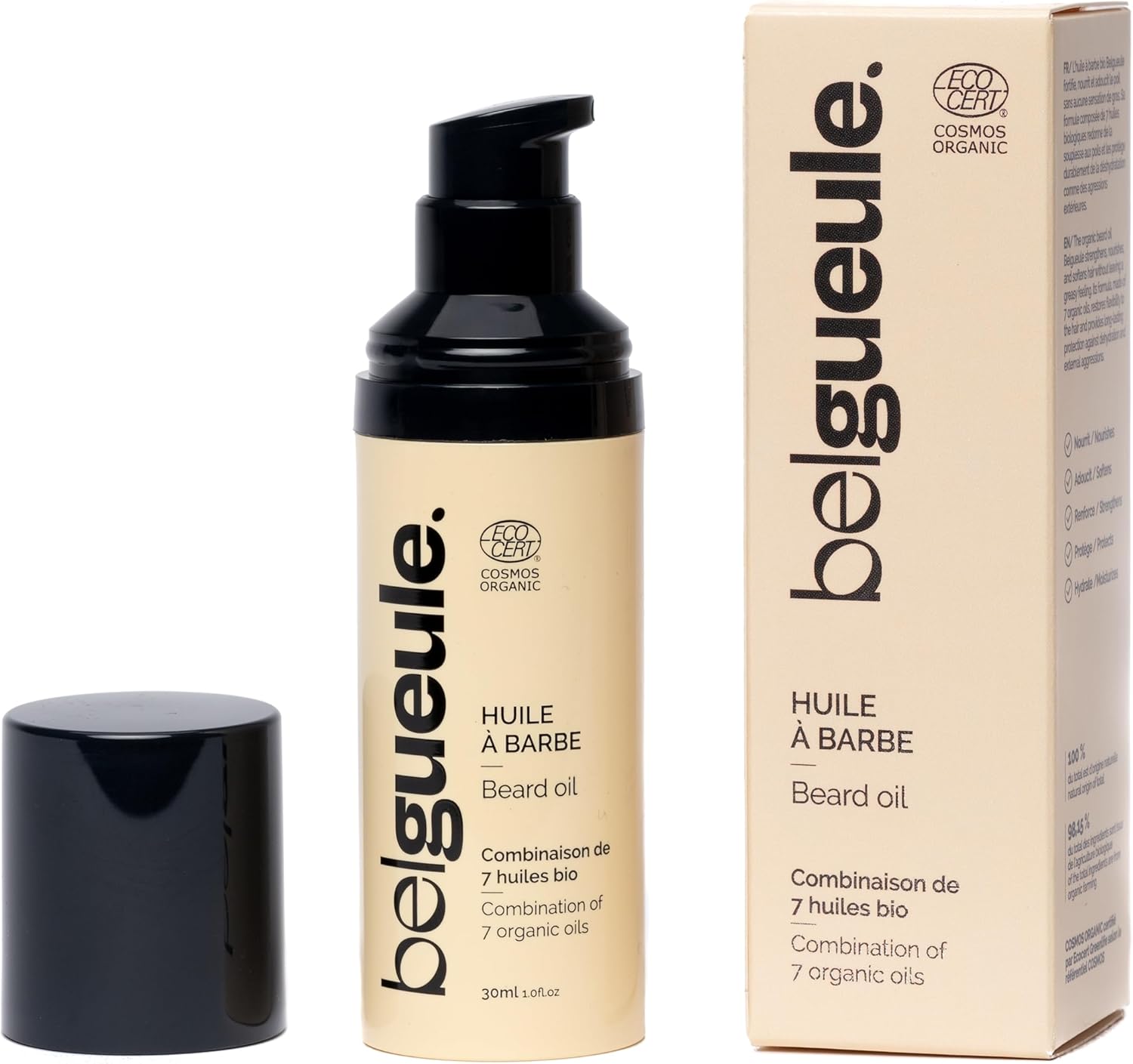 Huile Sèche Barbe Homme Bio – Fortifiante et Nourrissante – 7 Huiles Naturelles et Vegan – Made in France – Soin Pousse Barbe, Hydratation et Protection Sans Effet Gras