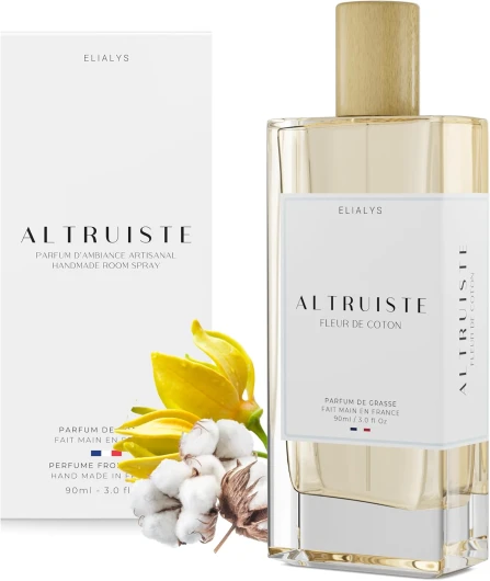Spray d’Ambiance au Parfum de Grasse, Formule Sans Alcool - ALTRUISTE, 90ml, ±24 heures de TENUE, Fabriquée en France - Parfum Intense & Longue durée (Fleur de Coton)