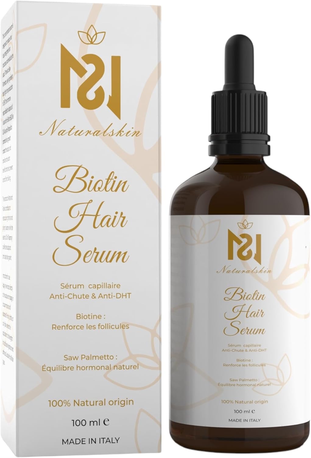 Sérum naturel Intense anti chute et croissance capillaire à la Biotine,Saw Palmetto Anti DHT, huile de romarin, huile d'olive, pousse barbe,100ml