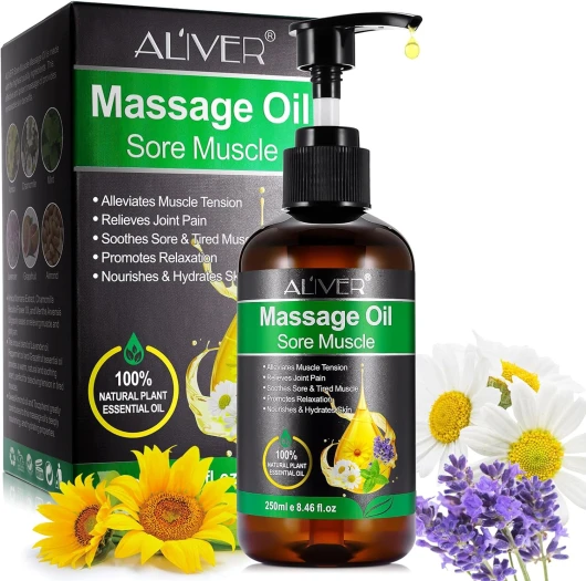 Huile de Massage Musculaire 250 ml pour Réchauffer, Détendre, Masser, Huile de Massage pour Soulager des Douleurs Articulaires, Huile Corporelle Hydratante pour Hommes et Femmes