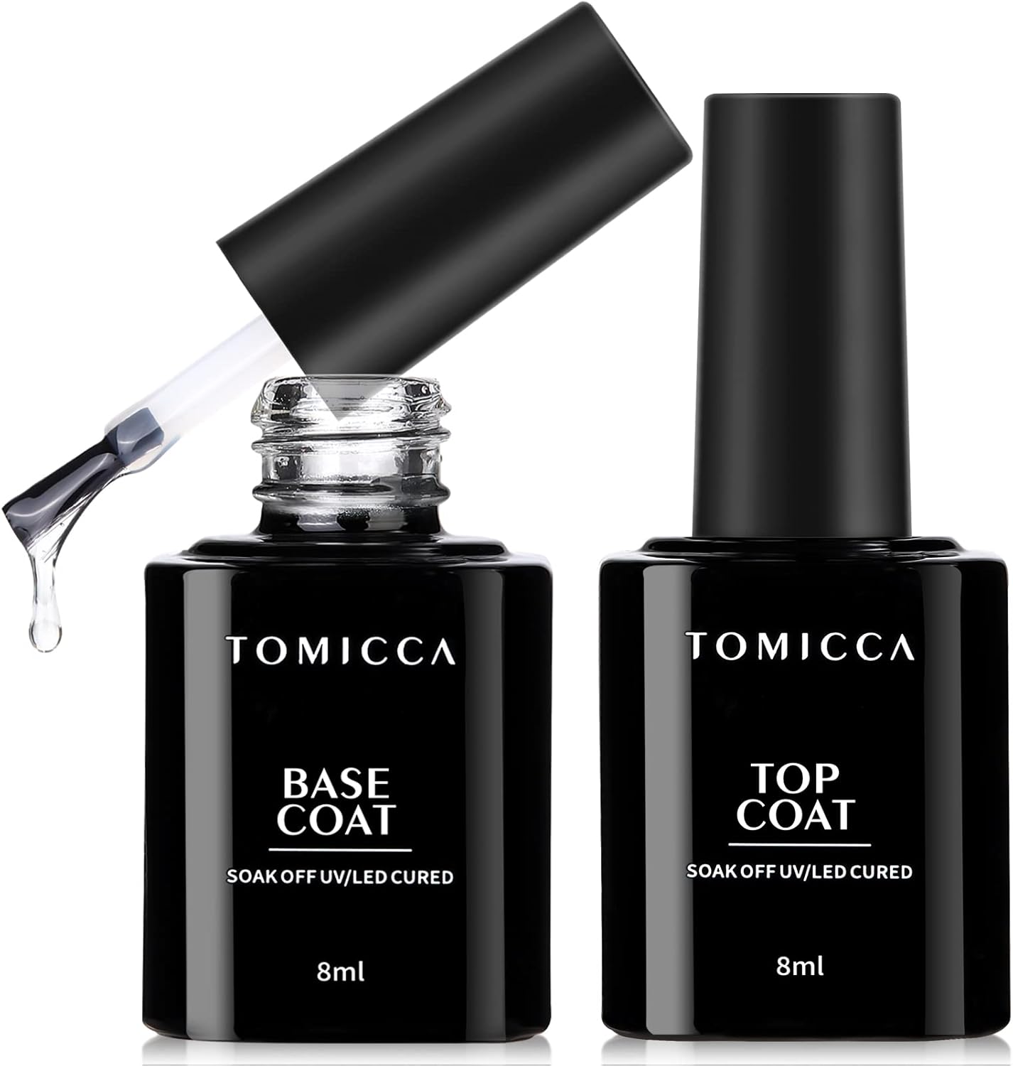 Vernis Semi Permanent, Base et Top Coat Vernis Gel UV Semi Permanent 2 * 8ML No Wipe Top Coat et Base Coat pour studio de manucure DIY Home