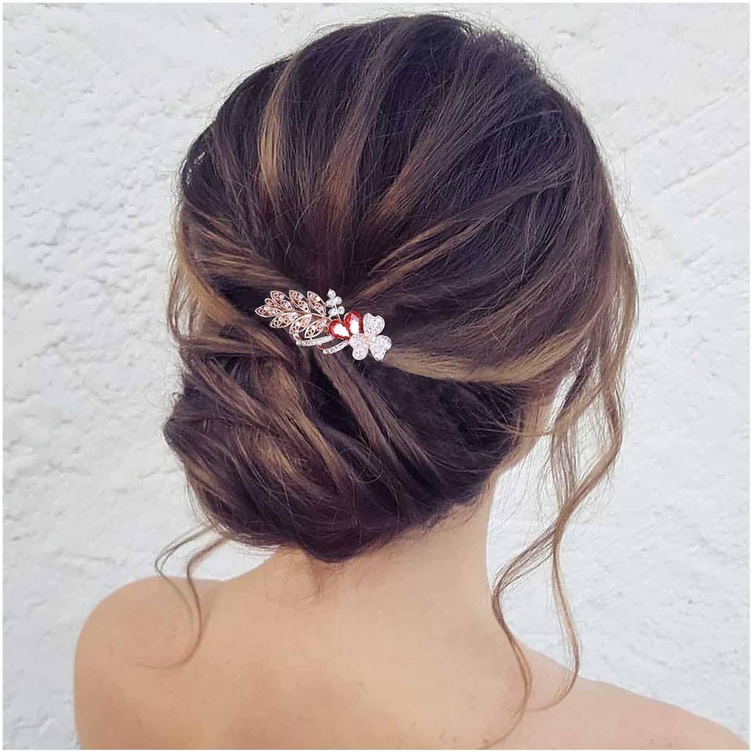 Yheakne Barrette De Mariage En Cristal Barrette De Cheveux En Or Strass Barrette De Cheveux Bling Bling Barrette Coiffures Décoratives Cz Brillant Brillant Accessoires Pour Femmes Et Filles (rouge)