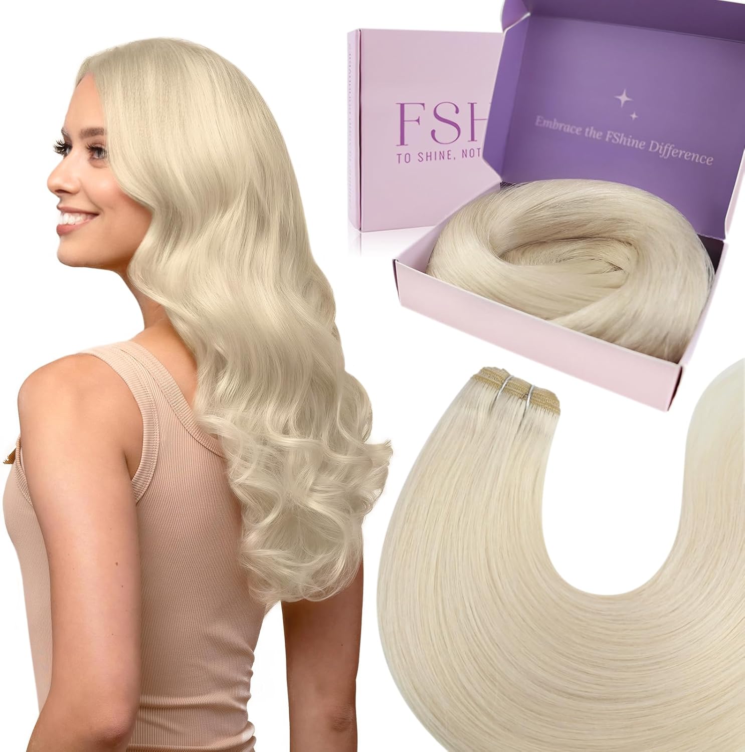 Tissage Extensions de Cheveux Humains 45cm 100g Blonde Blanche Tissage Cheveux Naturels Lisse Extension Cheveux Naturels Tissage Sew in Hair Extensions Couleur 1000 1.#1000-Tissage 100g-45cm