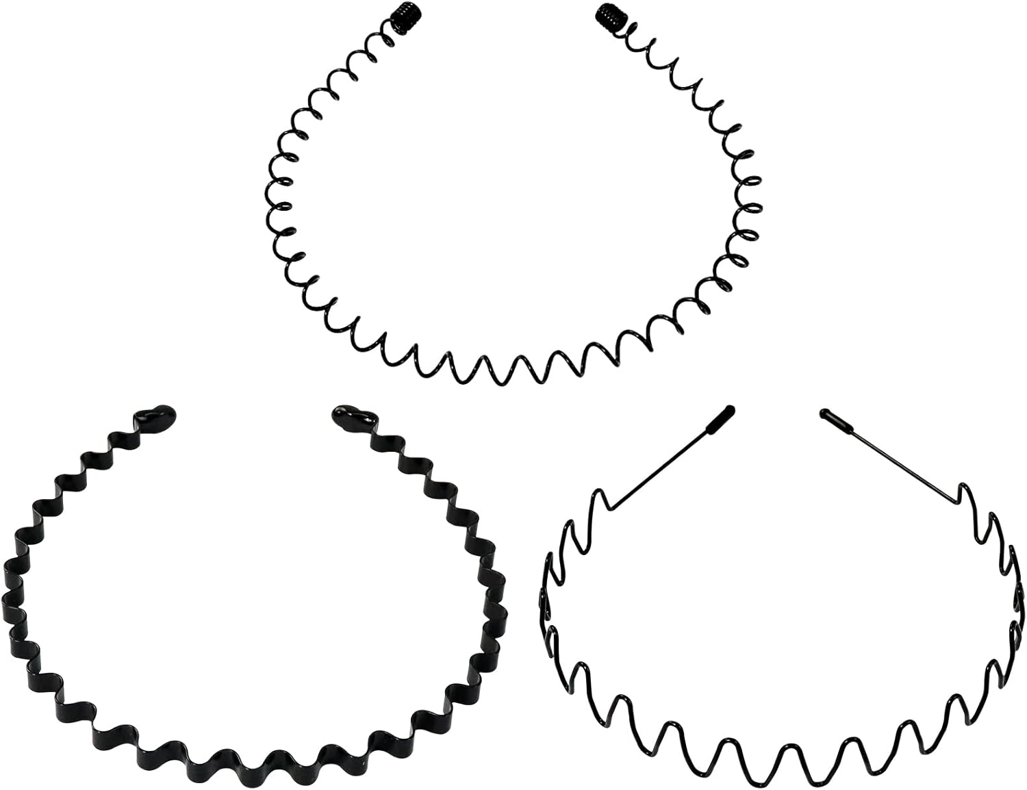 3 Pcs Serre Tete en Métal, Bandeaux Ondulés Élastique, Multi-style Noir Antidérapant Métal Cerceau de Serre Tete Homme, Unisexe Serre Tete Accessoires Pour Femmes et Hommes…