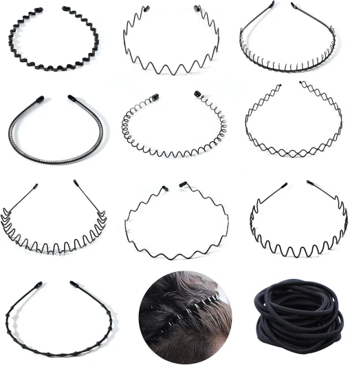 Serre Tête Cheveux Homme Femme + Élastique Cheveux Noir – 20 Pièces Accessoires Cheveux- Serre Tête Homme Invisible Ajustable, Chouchou Cheveux Fille Résistants pour Toutes Coiffures