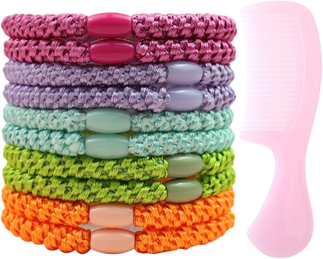 EIHI elastique cheveux, élastiques à cheveux de couleurs mélangées pour cheveux épais, sans dommages, sans plis, peigne rose, 11 pièce