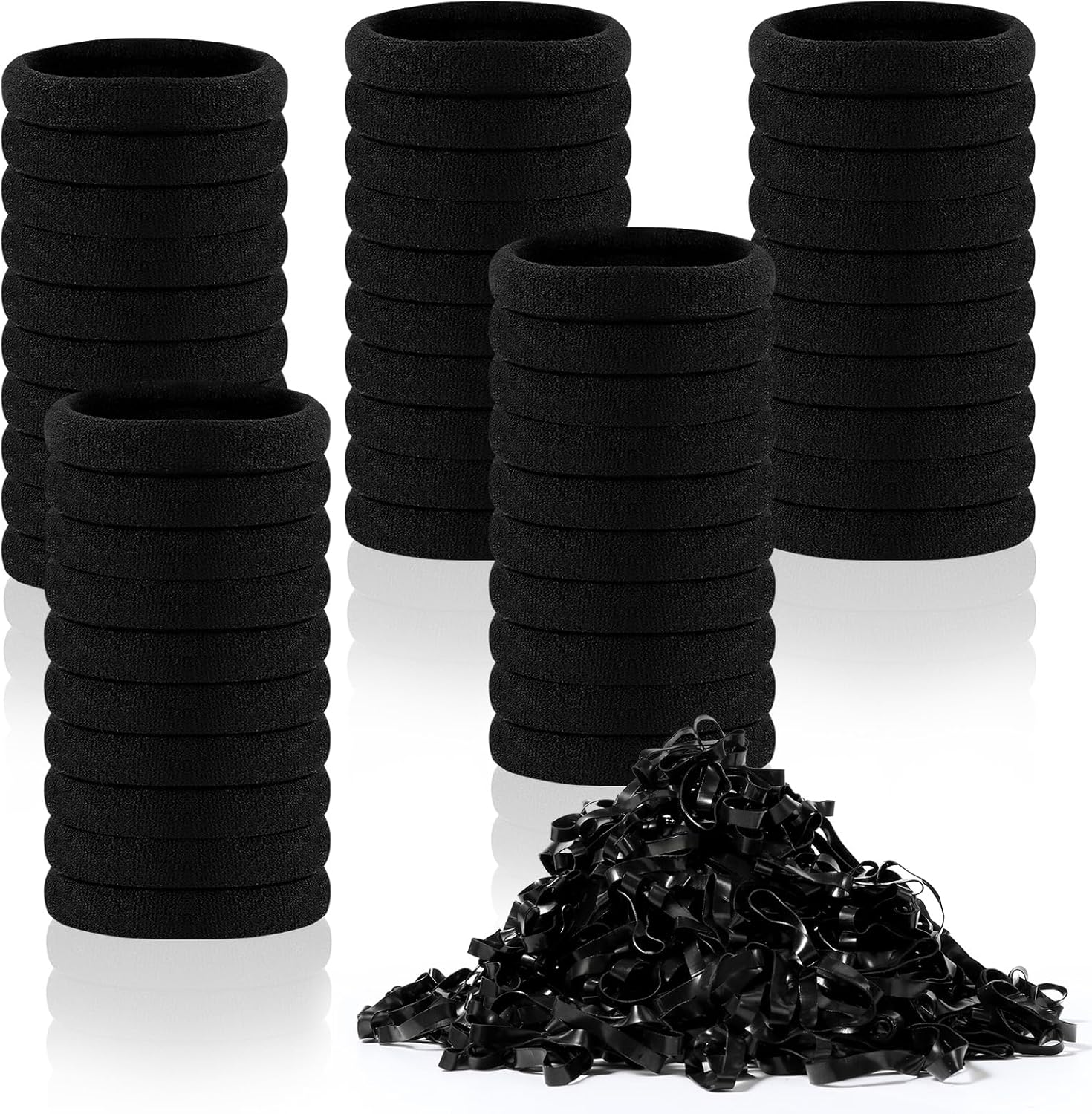 Elastique Cheveux,50 Pièces Élastique Cheveux et 450 Pièces Petit Elastique Cheveux,Mini Elastique Cheveux,Elastiques à Cheveux Épais en Coton Sans Couture,Elastique Noir Cheveux pour Femmes