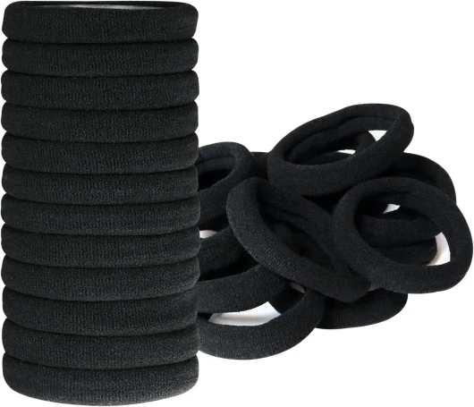 Elastique Cheveux, 50 Pcs Epais en Coton Sans Couture, 8 mm Liens Élastiques, Chouchous Elastiques Sans Métal pour Femmes Hommes et Enfants, Noir