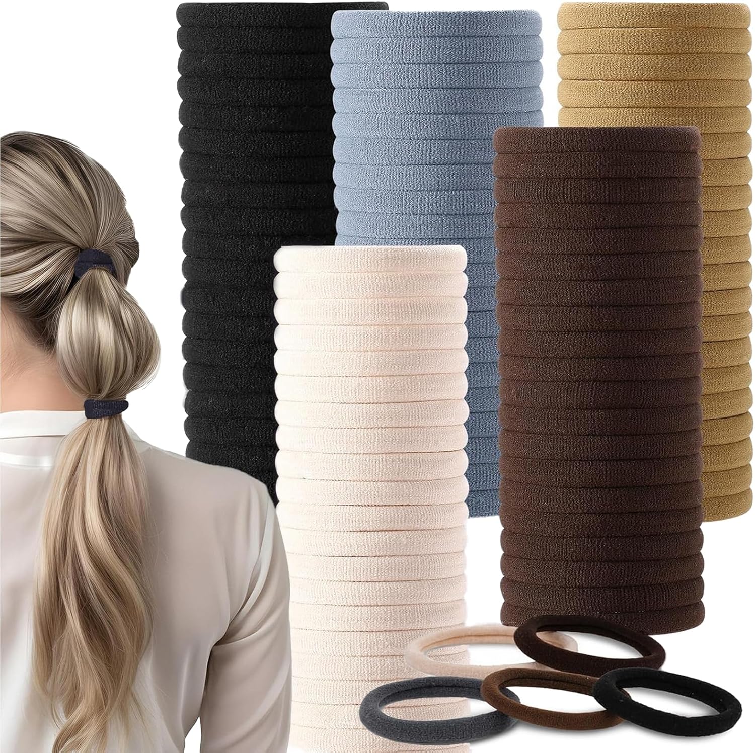 FOLAI Elastique Cheveux,120 Pcs Boucle de Cheveux en Coton Sans Couture,Bandeau Marron Multicolore,Douceur et élasticité Chouchous Elastiques Sans Métal pour Femmes Hommes et Enfants,Marron