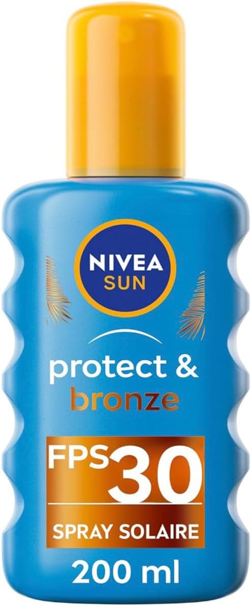 NIVEA SUN - Spray Solaire Activateur De Bronzage Protect & Bronze FPS 30 - Protection & Teint Hâlé - Extrait Naturel De Pro-Mélanine - Formule Légère & Non Grasse - Peaux Normales - 200 ml