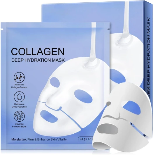 Masque Collagène (lot de 6), Masque de Nuit Hydrogel Hydratant pour Femmes, Rétrécit les Pores, Améliore L'élasticité, Masque au Collagène Profond pour Tous les Types de Peau 6 unité (Lot de 1)