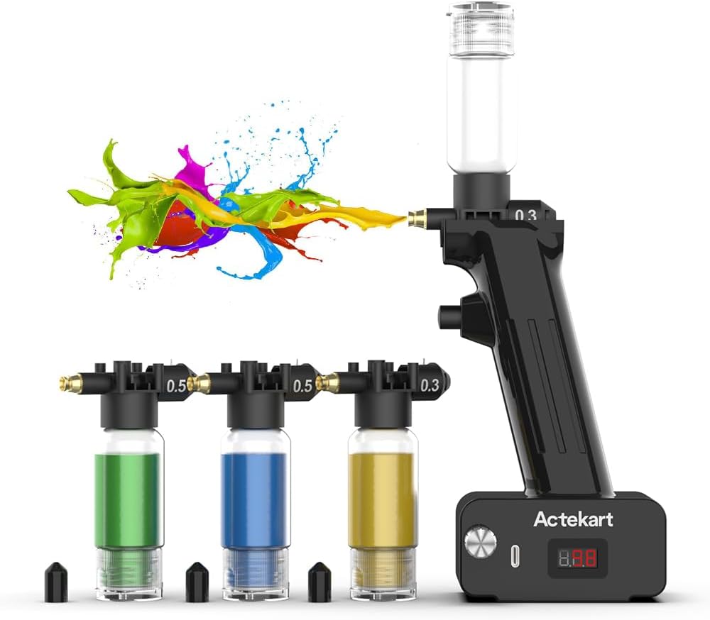 Actekart Kit d'aérographe sans nettoyage (révolutionnaire amélioré) 30 PSI sans fil avec 4 modules de pulvérisation (2 x 0,3 mm et 2 x 0,5 mm) - Aérographe portable rechargeable