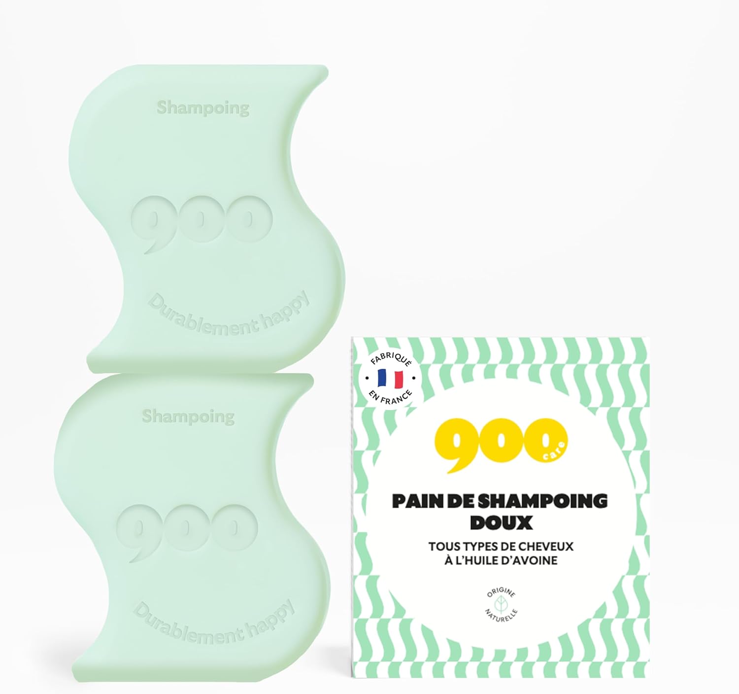 900.care - 2 x Shampoing Solides Doux 90g - Formule douce à l'Huile d'Avoine - Tous types de cheveux - Hydratation Optimale et Cheveux Doux - Zéro déchet - Note 100/100 Yuka