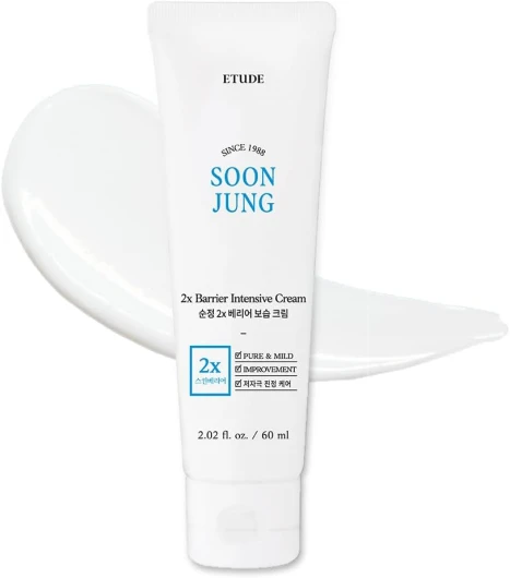 House SoonJung 2x Crème Intensive Barrière 60 ml (21AD); Crème visage hydratante hypoallergénique au beurre de karité pour peaux sensibles, équilibre eau-huile, cadeau st valentin, K-beauty nouvelle version