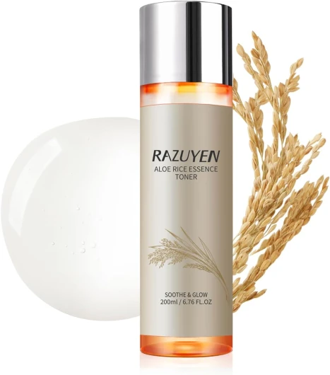 RAZUYEN Rice Toner Visage, apaisant la peau, Hydratant & Apporter de l'éclat, Lotion Tonique Visage Pour Peaux Sensibles Et Tous Types De Peau, Sans alcool, végétalien, 200ml Sans parfum