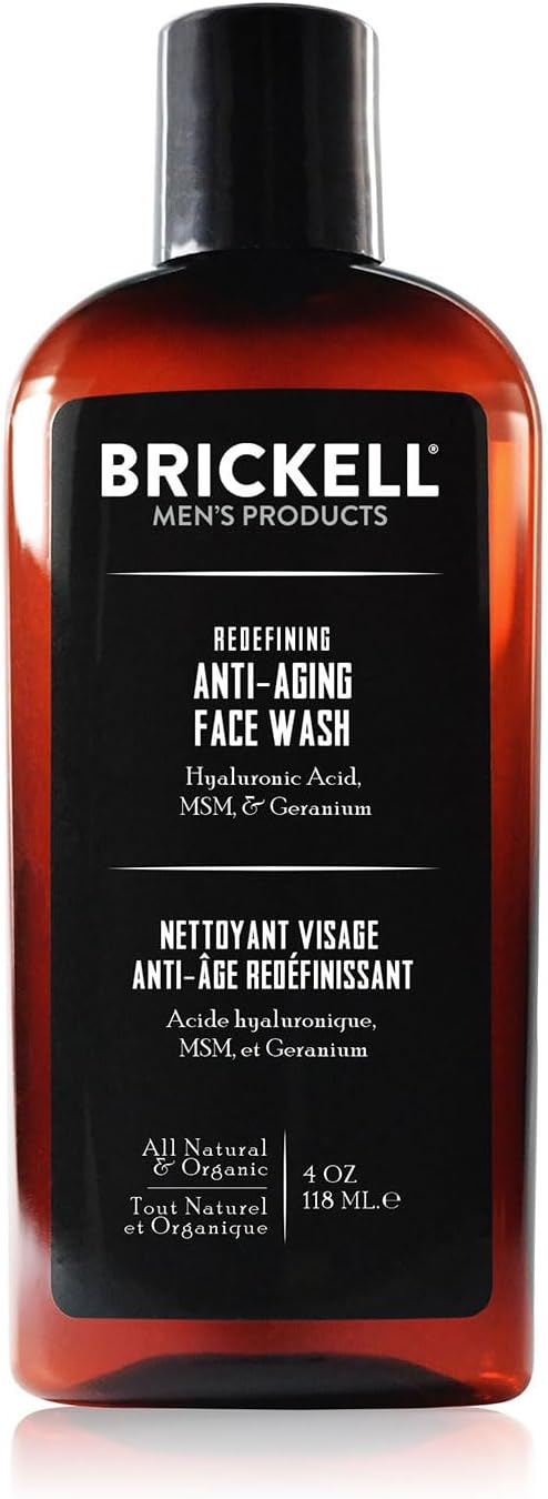 Brickell Men's Nettoyant Visage Anti-âge Redéfinissant pour Hommes, Naturel et Bio, Gel Moussant pour le Visage Raffermit et Repulpe la Peau pour Réduire les Signes du Vieillissement (Parfumé, 118 ml)