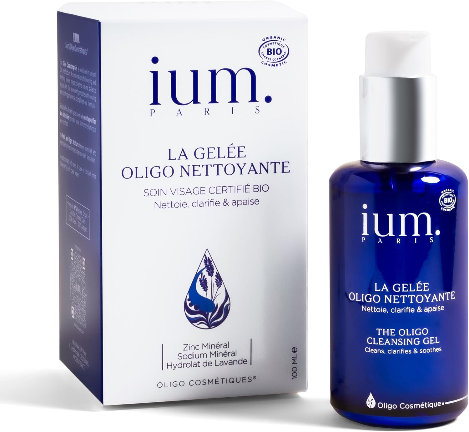 Gel Nettoyant Visage enrichi en Zinc et Sodium - Purifiant et Apaisant - Démaquillant - Bio et Vegan, 100ML, Fabriqué en France