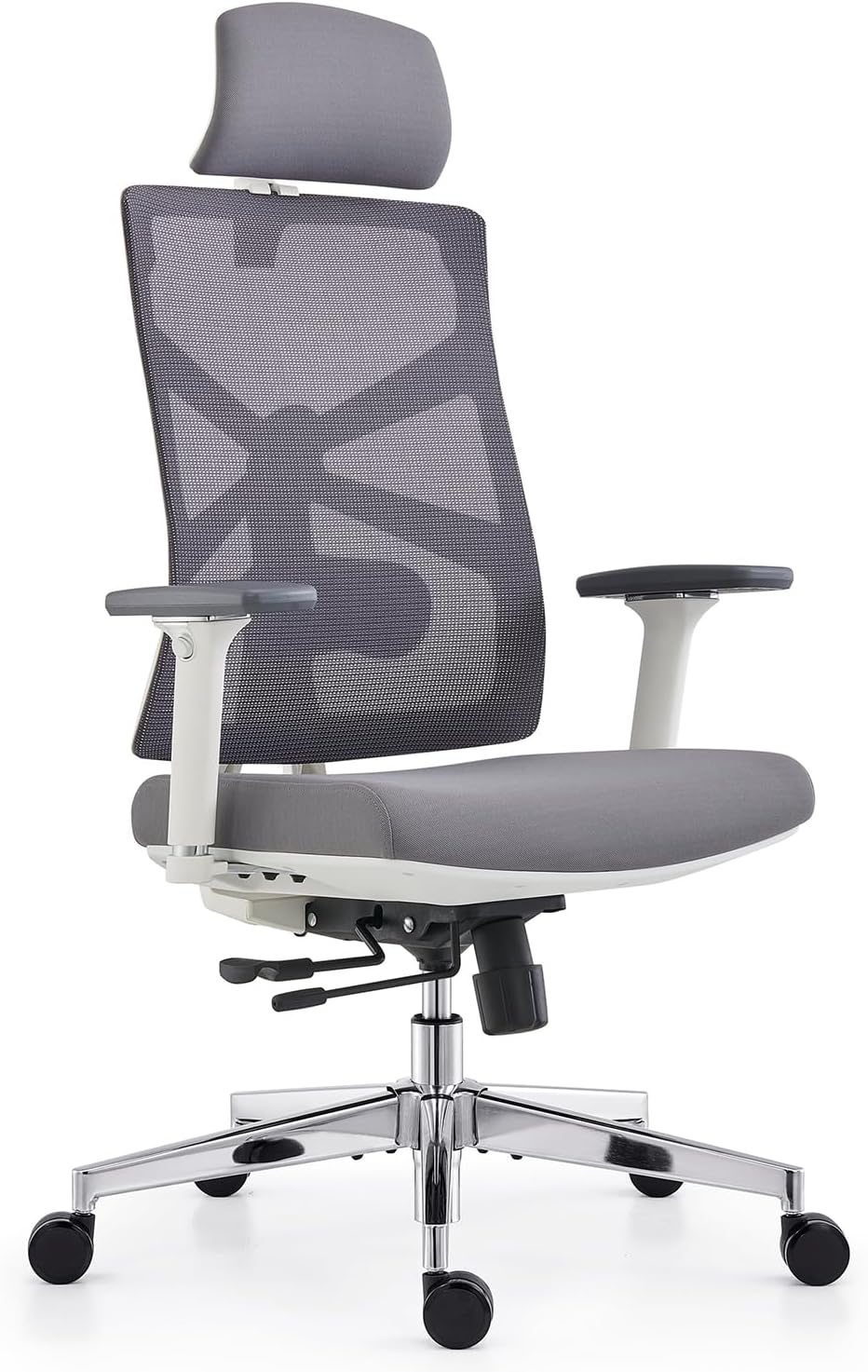 HOLLUDLE Chaise de Bureau Ergonomique avec Dossier Adaptable, Fauteuil D'ordinateur avec Accoudoirs 4D, Profondeur D'assise Réglable, Soutien Lombaire et Appui-tête 2D, Siège de Travail, Blanc