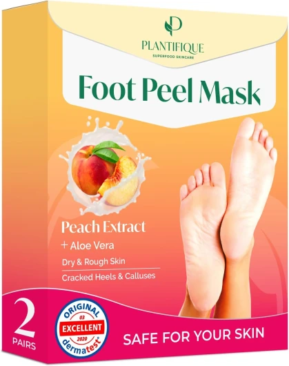 Masque Pied Peeling Pêche 2 PAIRES - Chaussette Exfoliante Pieds très Secs et Abîmés - Gommage Callus Soin Peau Morte - Foot Peel Mask