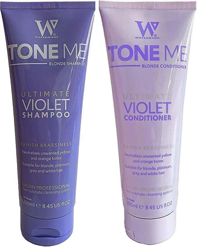 Watermans Life is Better in Blonde Ensemble shampooing et après-shampoing violet avec trousse de maquillage gratuite – Élimine rapidement les tons jaunes pour les cheveux blonds, platines
