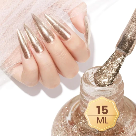 MIZHSE Vernis à Ongles à Paillettes Doré Holographique - Shining Shine Nail Art - Séchage Rapide - Longue Durée - 15 ml