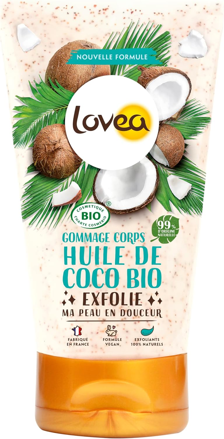 Gommage Corps - Huile De Coco Bio - Exfolie, Lisse & Adoucit - Grains Doux Naturels - 99% D'Origine Naturelle - Vegan - Certifié BIO - Fabriqué En France - 150 ml