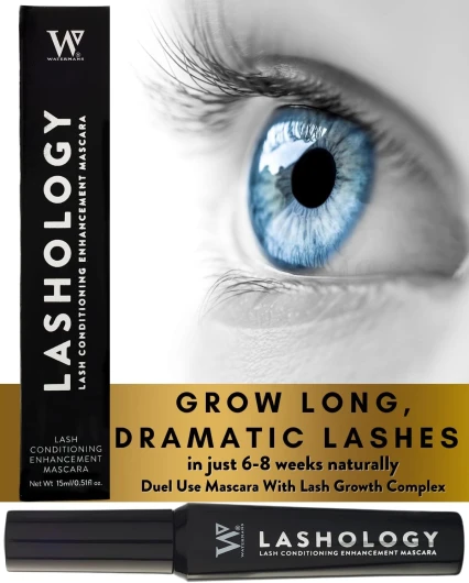 Mascara de croissance des cils Lashology en noir, sérum pour cils à l'intérieur d'un mascara pour des cils plus épais, plus forts, plus volumineux et plus longs
