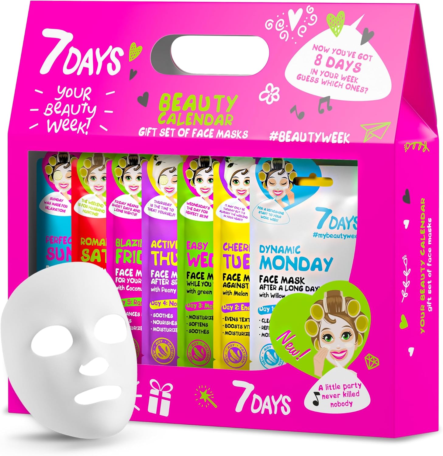 Coffret De Masque Visage en Feuille - Ensemble Cadeau De Beauté De Masques Visage Pour Femmes - Ensemble De Masques Tissu Hydratants, Revitalisants, 8 Pièces GIFT SET x7+1