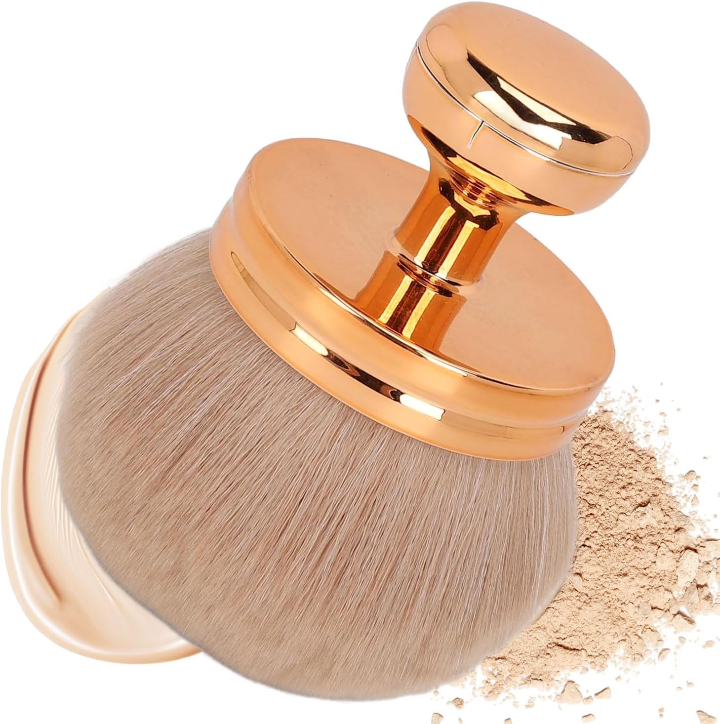 Grand pinceau autobronzant - 7,4 cm de diamètre - Applicateur de bronzage à tête large pour le corps - Kabuki ovale - Applicateur portable de mélange et de peau floue pour jambes/bras (Or rose)