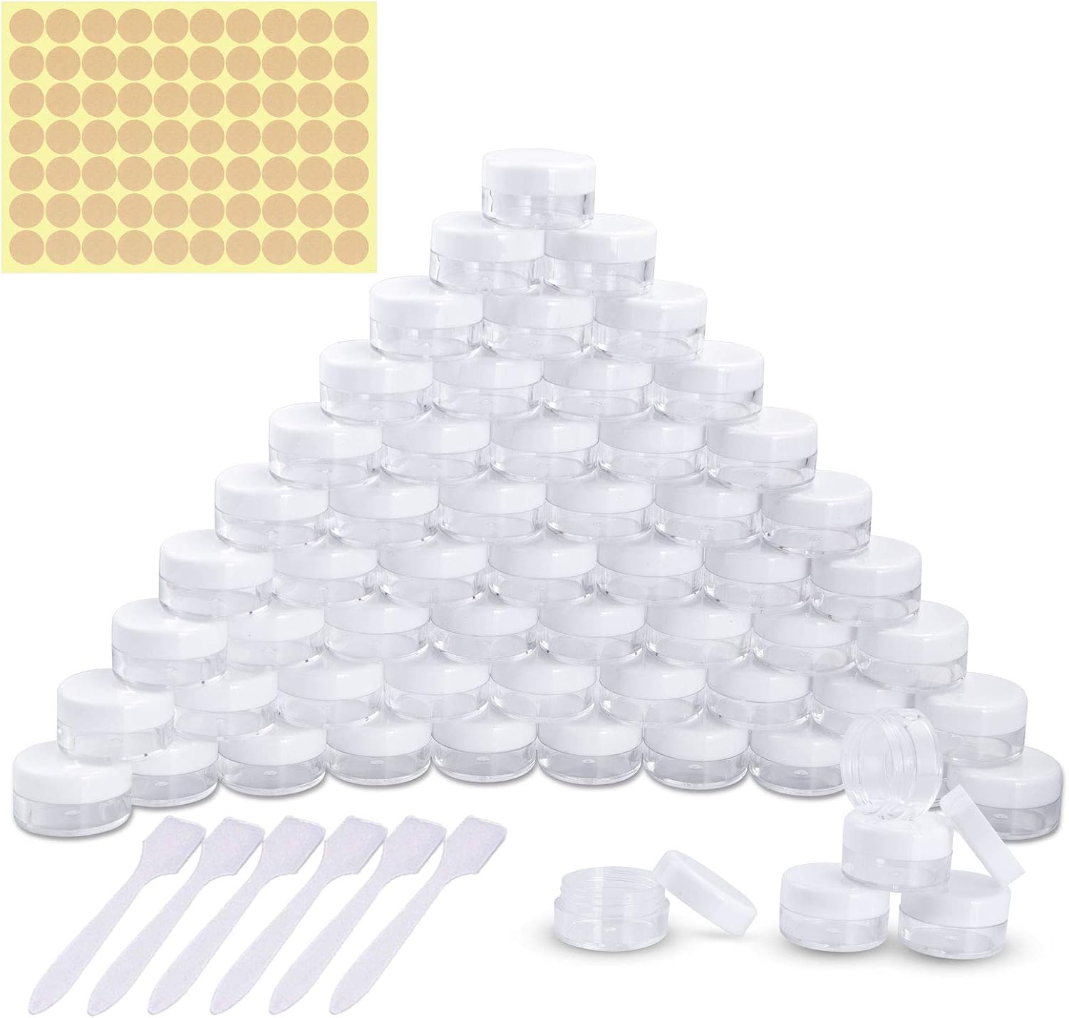 60 Pièces Pots Cosmétiques Vide en Plastique Clair De Voyage Conteneurs Cosmétiques Pot Échantillon pour Lotion, Crème, Stockage de Maquillage (5g / 5ml) Blanc