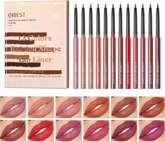 12 couleurs lipliner crayon set haute pigmentation imperméable à l'eau naturel velours lèvres maquillage Soft pencil durable mat lisse ultra fine lipliner Ensemble B