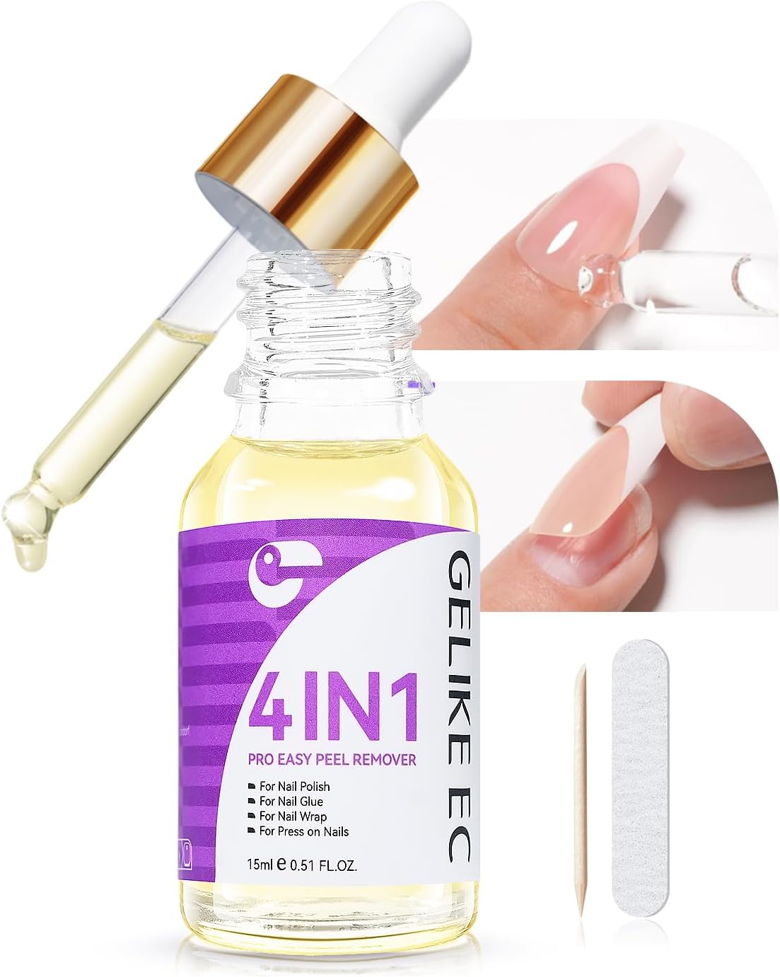 Dissolvant Huile doux 4 en 1 pour femmes - Gelike EC Kit Remover sans acétone Facile à décoller pour les ongles pressés - Pratique Pour Manucurist