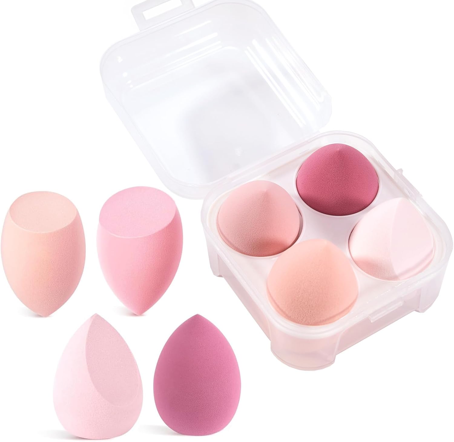 4 Éponges Maquillage Professionnelles, Beauty Blender Set pour Fond de Teint, Poudre Libre & Correcteur, Sans Latex, Lavable, Sec/Humide, Formes Larme, Olive et Goutte