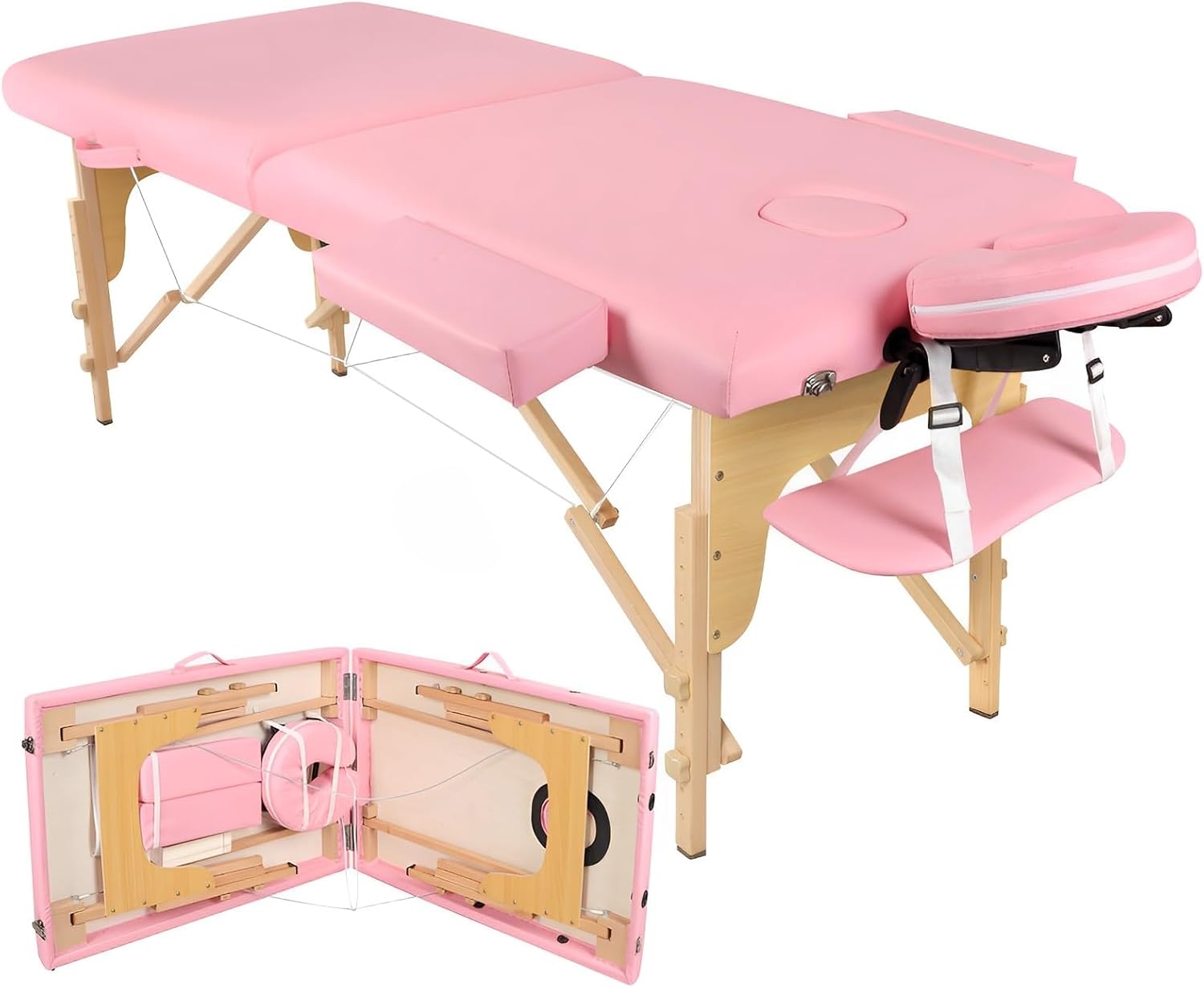 Higliocas Table de Massage Pliante Esthetique: 2 Zones Bois Lit de Massage pour Physiothérapie Tatouage et Spa