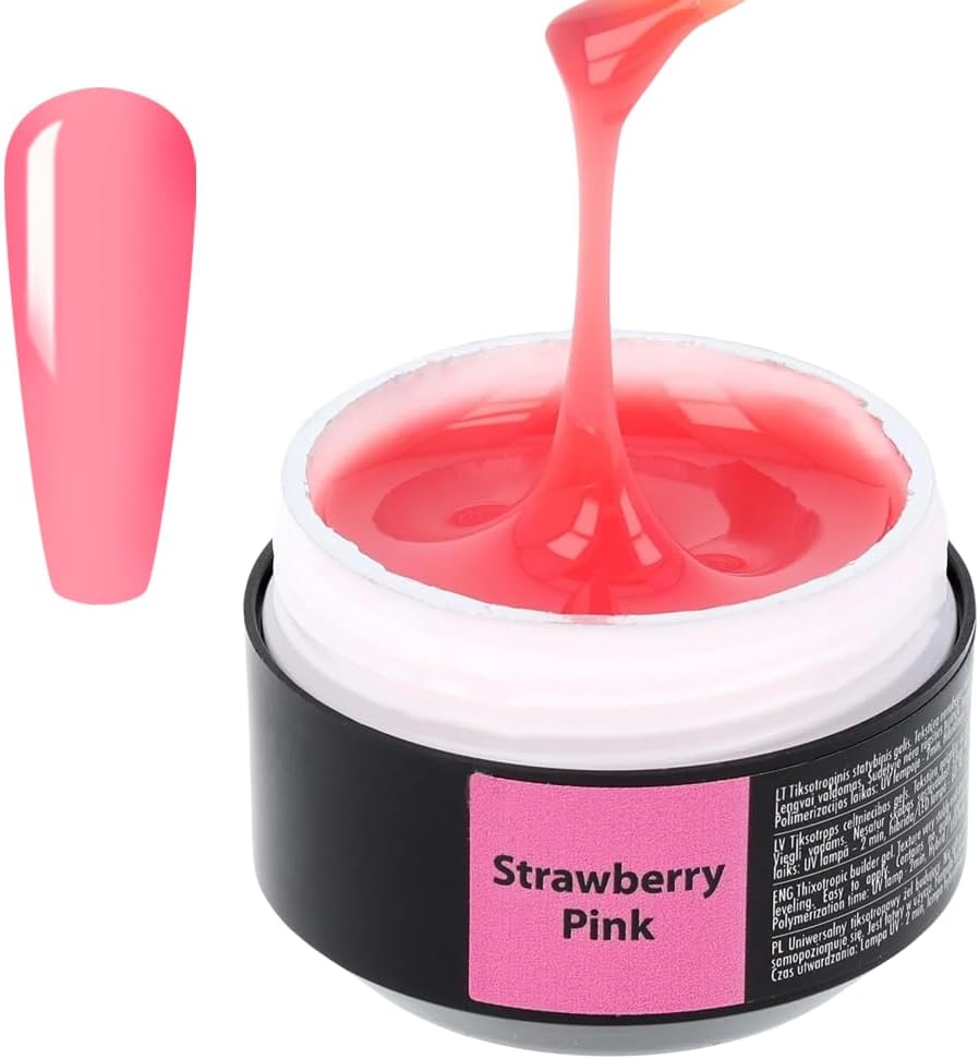 Gel Construction Ongle UV Color - Strawberry Pink - 2in1 Nail Extension Gel et Modelage - Gel UV LED pour Renforce - Couleur Gel UV Ongle - Facile à Appliquer - Nail Art Ongles - 15ml