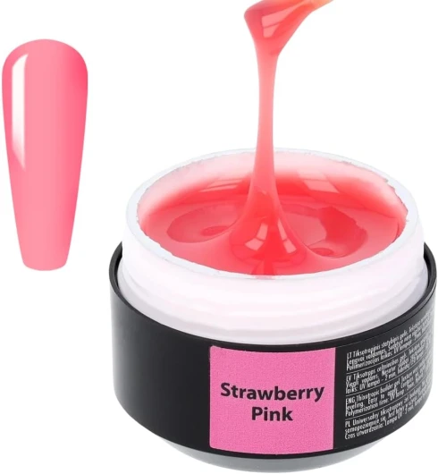 Gel Construction Ongle UV Color - Strawberry Pink - 2in1 Nail Extension Gel et Modelage - Gel UV LED pour Renforce - Couleur Gel UV Ongle - Facile à Appliquer - Nail Art Ongles - 15ml