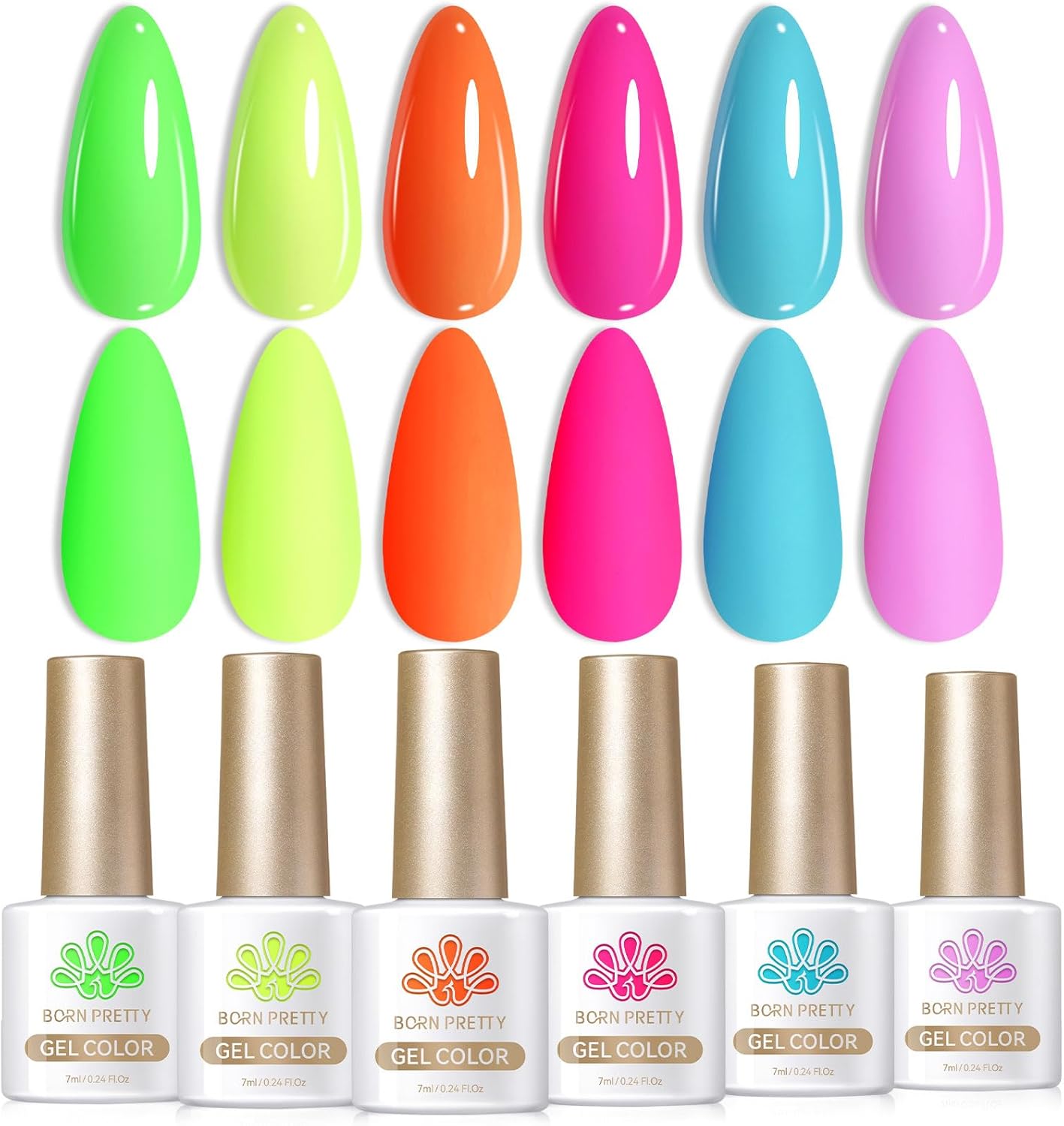 Vernis Semi Permanent, 10ml Semi Permanent Fluo 6 Couleurs Orange Rose Chaud Bleu Jaune Vert Pourpre Vibrant Printemps Eté Vernis Néon gel UV LED Soak Off Vernis à ongles Nail Art C-Couleur Fluo