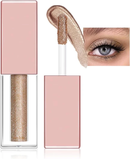 Fard à Paupières Liquide Scintillant,Fard à Paupières Liquide Pailleté,Paillettes Yeux Maquillage,Fard à paupières longue durée Liquide,brillant Ombre à paupières imperméable(03 Star rose)