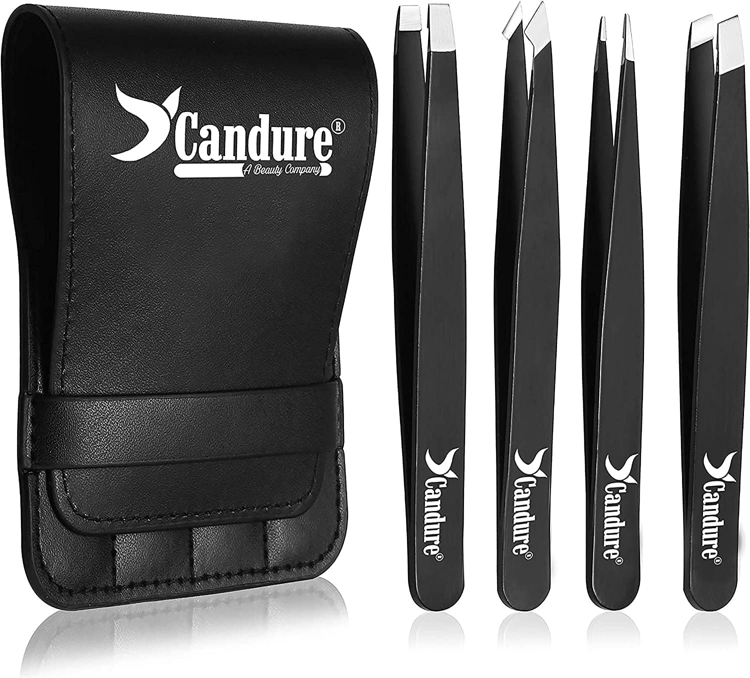 Pince a Epiler Professionnelle Kit pour Sourcils de Precision- Ensemble de 4 Pincettes Acier Inoxydable pour Enlèvement des points noirs, poils Incarnés, Les Cils Black