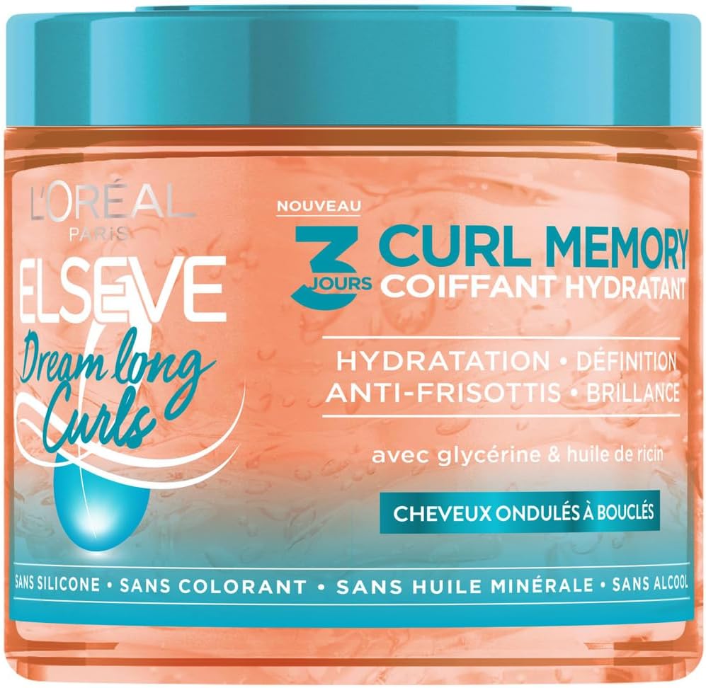 L’ORÉAL PARIS - Gelée Coiffante Définition Boucles 3 Jours Curl Memory - Cheveux Ondulés à Bouclés - Huile de Ricin & Glycérine Végétale - Sans Silicone - Elseve Dream Long Curls - 400 ml Gel Coiffant