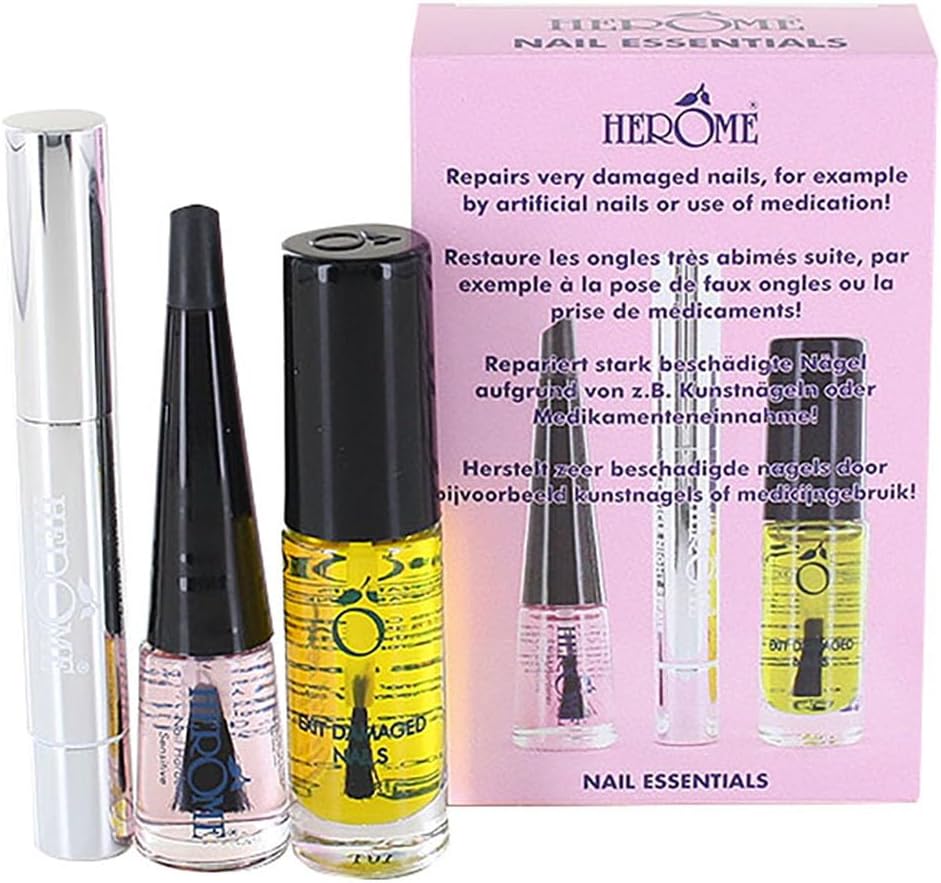 3-en-1 Nail Essentials Kit (Rose) - Travel Set - Soin Réparateur pour les Ongles Cassés après des Faux-Ongles- Huile pour Ongles Abîmés, Sérum pour Cuticules et Durcisseur Single