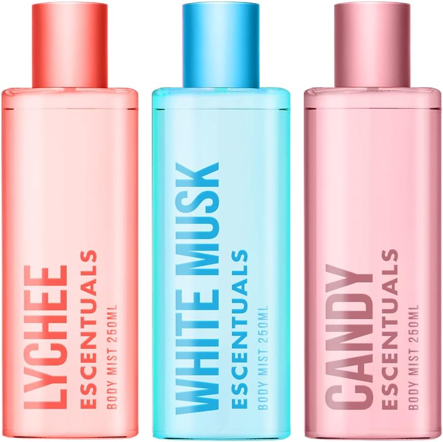 Escentuals Soft Tropical Coffret Brume Parfumée, Lychee, White Musk and Candy Brume Corporelle Parfumée Pour Femme 250ml (Lot de 3)