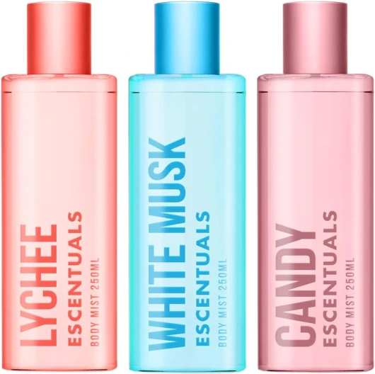 Escentuals Soft Tropical Coffret Brume Parfumée, Lychee, White Musk and Candy Brume Corporelle Parfumée Pour Femme 250ml (Lot de 3)