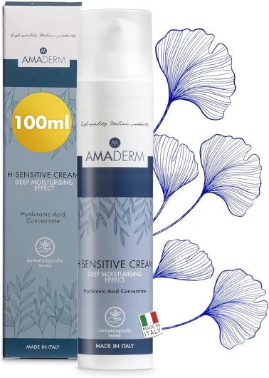 H-Sensitive Men Cream 100ml - Crème Visage Hydratante avec Acide Hyaluronique Concentré - MADE IN ITALY Crème 24H Hydratante Anti-Fatigue Idéale pour le Rasage - SANS PHENOXYETHANOL