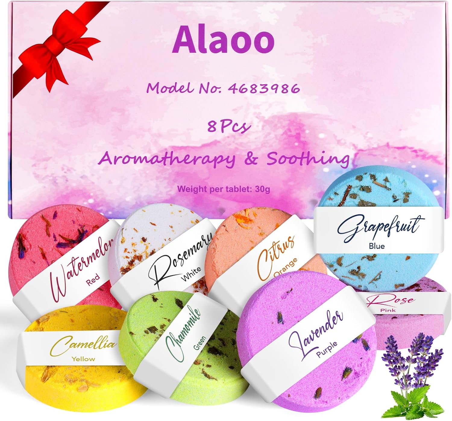 Alaoo Lot de 8 Tablettes de Douche D'aromathérapie,Set de Bombes de Bain,Bombes de Douche pour les Soins Personnels et la Relaxation en Spa,Set Cadeau,A