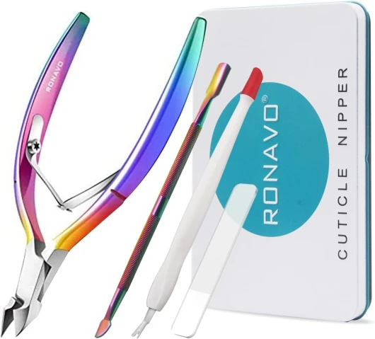 Coupe-cuticules avec poussoir à cuticules - RONAVO Coupe-cuticules Pince à cuticules Ciseaux à cuticules professionnels en acier inoxydable et coupe-cuticules Outils de manucure pédicure durables Set (L)