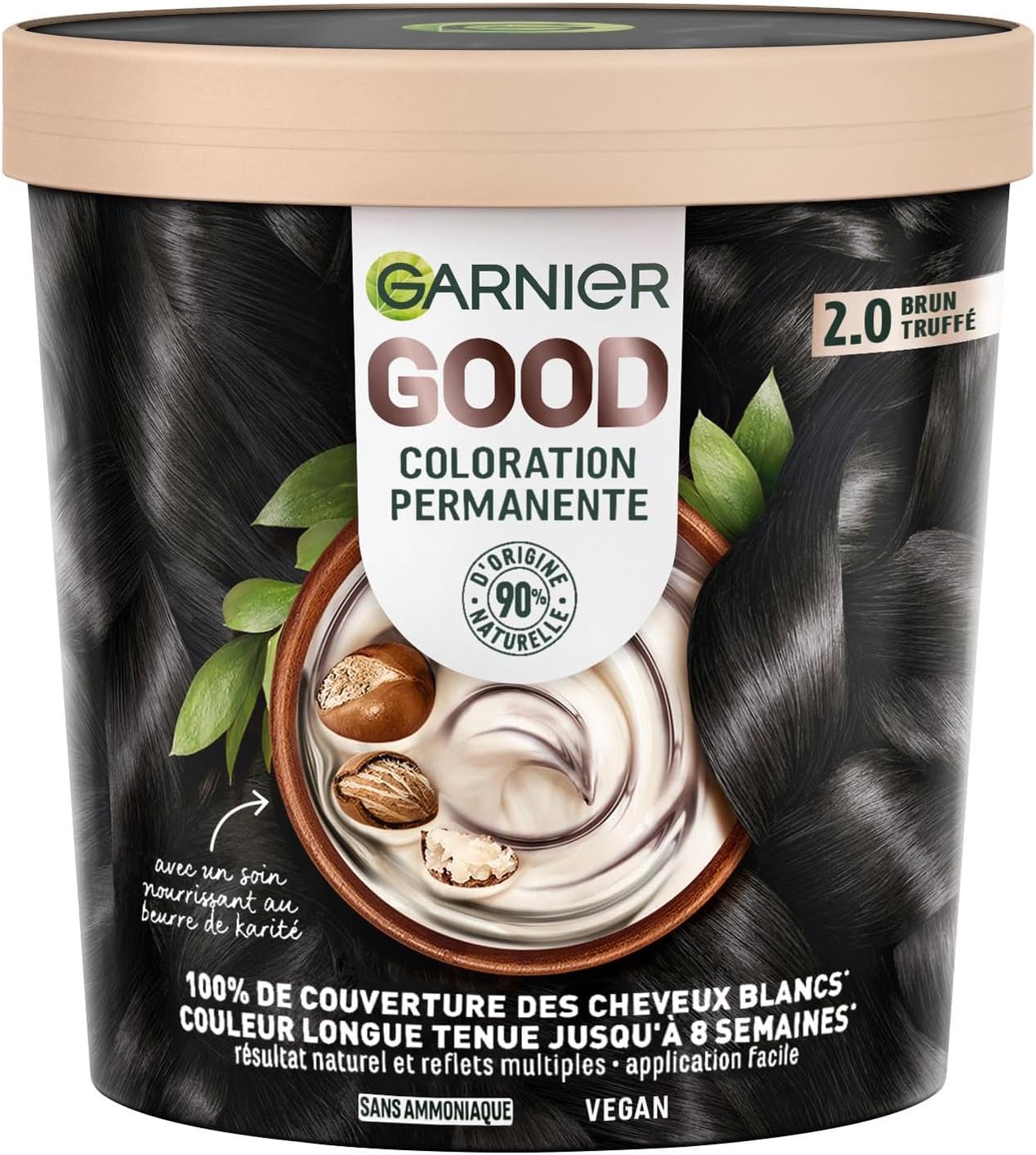 Coloration Permanente - Sans Ammoniaque - 90% d'Ingrédients d'Origine Naturelle - Beurre de Karité - 100% Couverture Cheveux Blancs - GOOD Brun Truffé 2.0 Brun Truffé 2.0 160 g (Lot de 1)